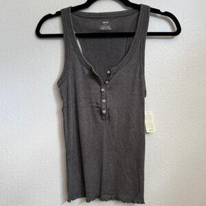 NWT Aerie Sz S Henley Ribbed Lettuce Hem Tank Top in Gray
